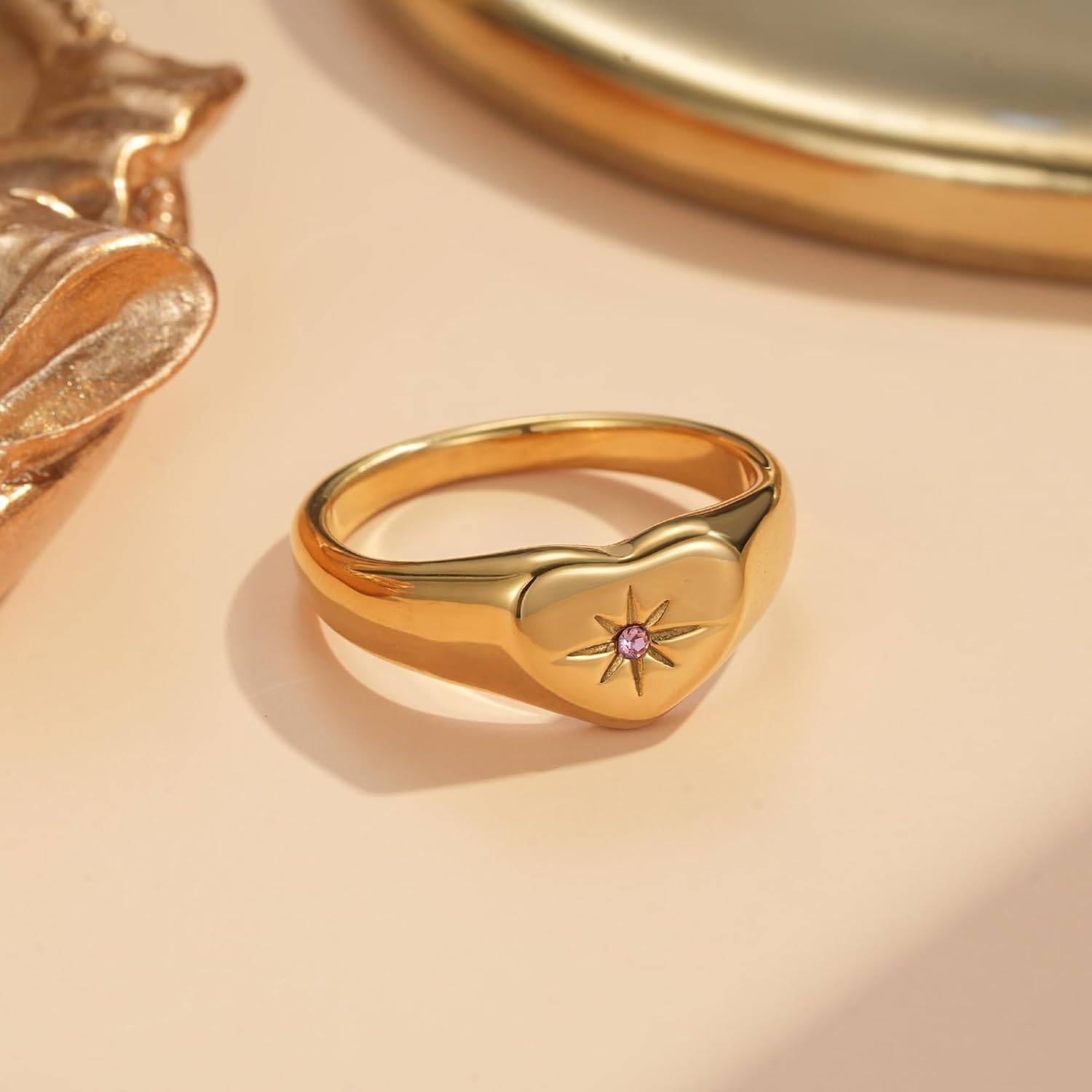 YeGieonr Non Tarnish Gold Rings for Women, Waterproof Gold Signet Ring, 18K Gold Plated Stackable Rings for Everyday Wear - Image 5