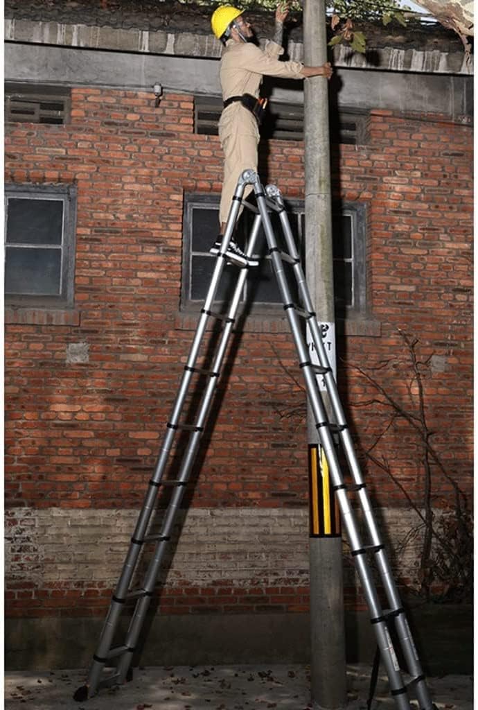 Aluminum Telescoping Extension Ladder 11FT/20FT/26FT Portable Multi-Purpose Telescopic Ladder Lightweight A-Frame Folding Ladder for Rooftop RV Attic Load 150kg