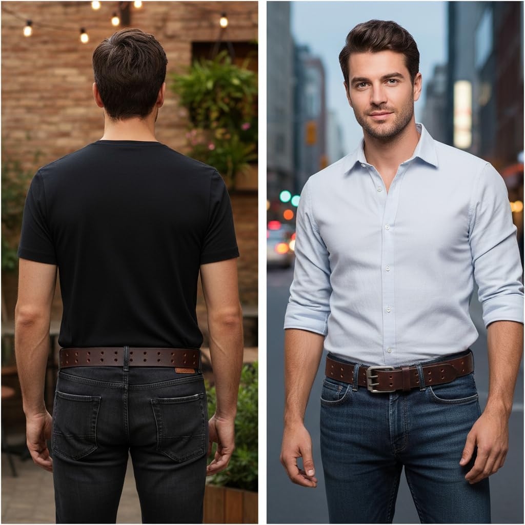 F&L CLASSIC Leather Work Belt, Heavy Duty Double Prong full grain Leather Belts for Men 1 1/2", Mens Casual Belts for Jeans - Image 9