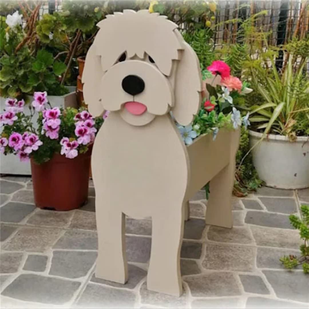 EIMOPE Cute Flower Pot Dog Planter, Creative Planters Planter Garden Planters, Pet Pots Cactus Air Plants Home Office Decor, Golden Doodle, 43X25cm
