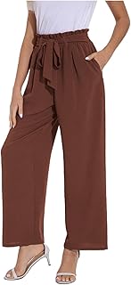 Pantalones de lino para mujer, pantalones palazzo de verano, ligeros, de cintura alta, holgados, pantalones de tela de pierna ancha, muselina, largos, pantalones de ocio, elegantes