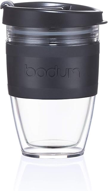 BODUM 11889-01S JOYCUP Travel Mug, double wall, 0.3 l, black band, Plastic