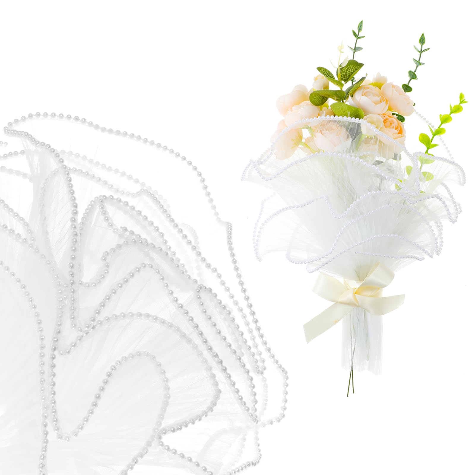 Ptwola 4 Yards Flower Wrapping Mesh Paper Pearl Edge Wrinkled Bouquet Packaging Paper for DIY CraftsParty Favor Decor Florist Supplies Wedding Gift