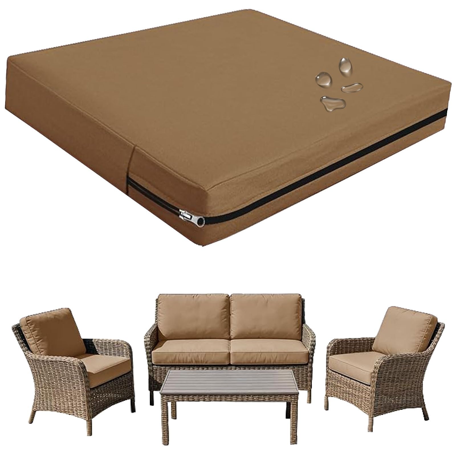 seokor Replacement Outdoor Cushion Covers Waterproof, 65x65 60x60 50x50cm set of 6/4/2/1 Garden Sofa Seat Cushion Slipcover With Zipper for Chairs, Patio and Rattan furniture(Color9,65x65x10cm (1pc))