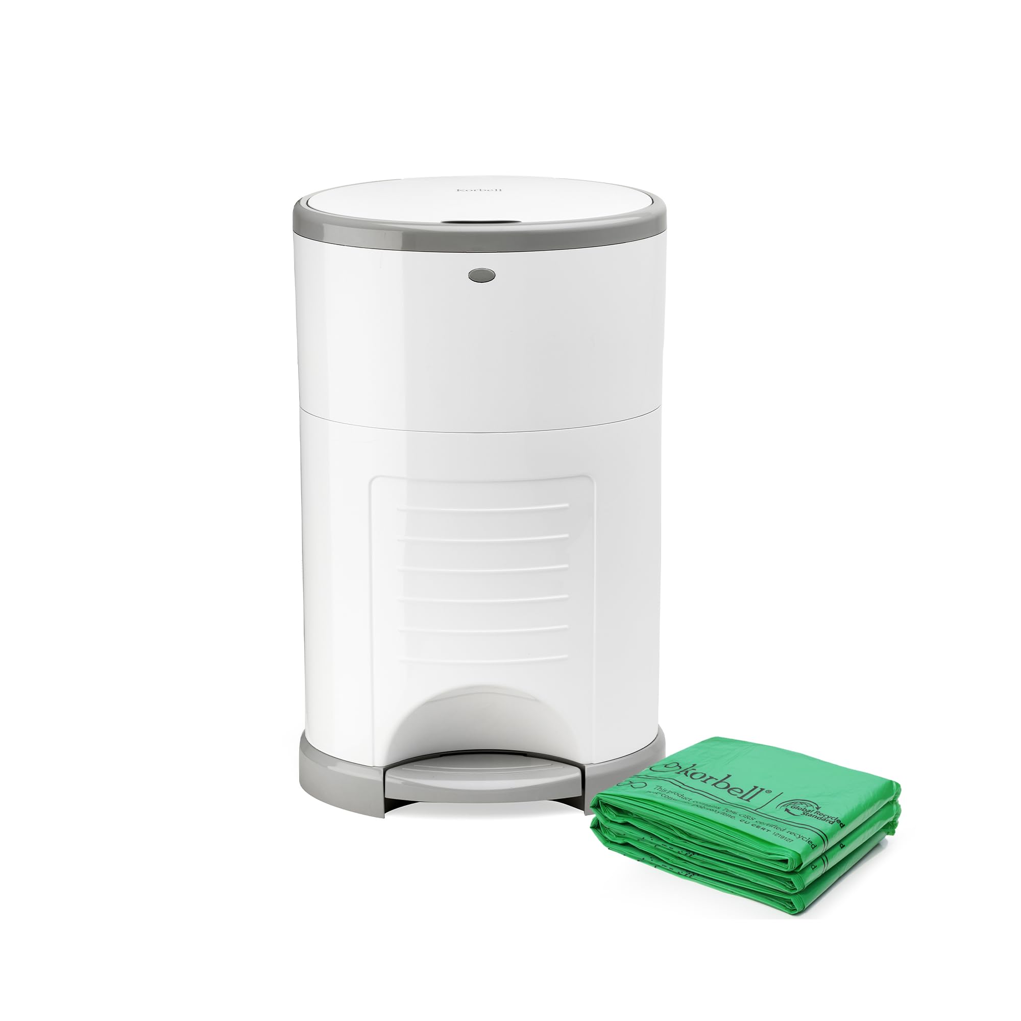 Plus Nappy Bin & Disposable Liner Bundle Lasting Up to 17 Months | 72 Weeks Hygienic, Odour Trapping & Hands Free | Includes 4 Packs of Biodegradable Liners | Pure White