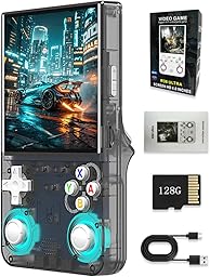 R36 Ultra Retro Handheld Game Console, 4.0" IPS Screen Portable Video Game Console ,Linux System with Colorful Double Joystick Built in 128G Card & 30000 Games (Black,128G)