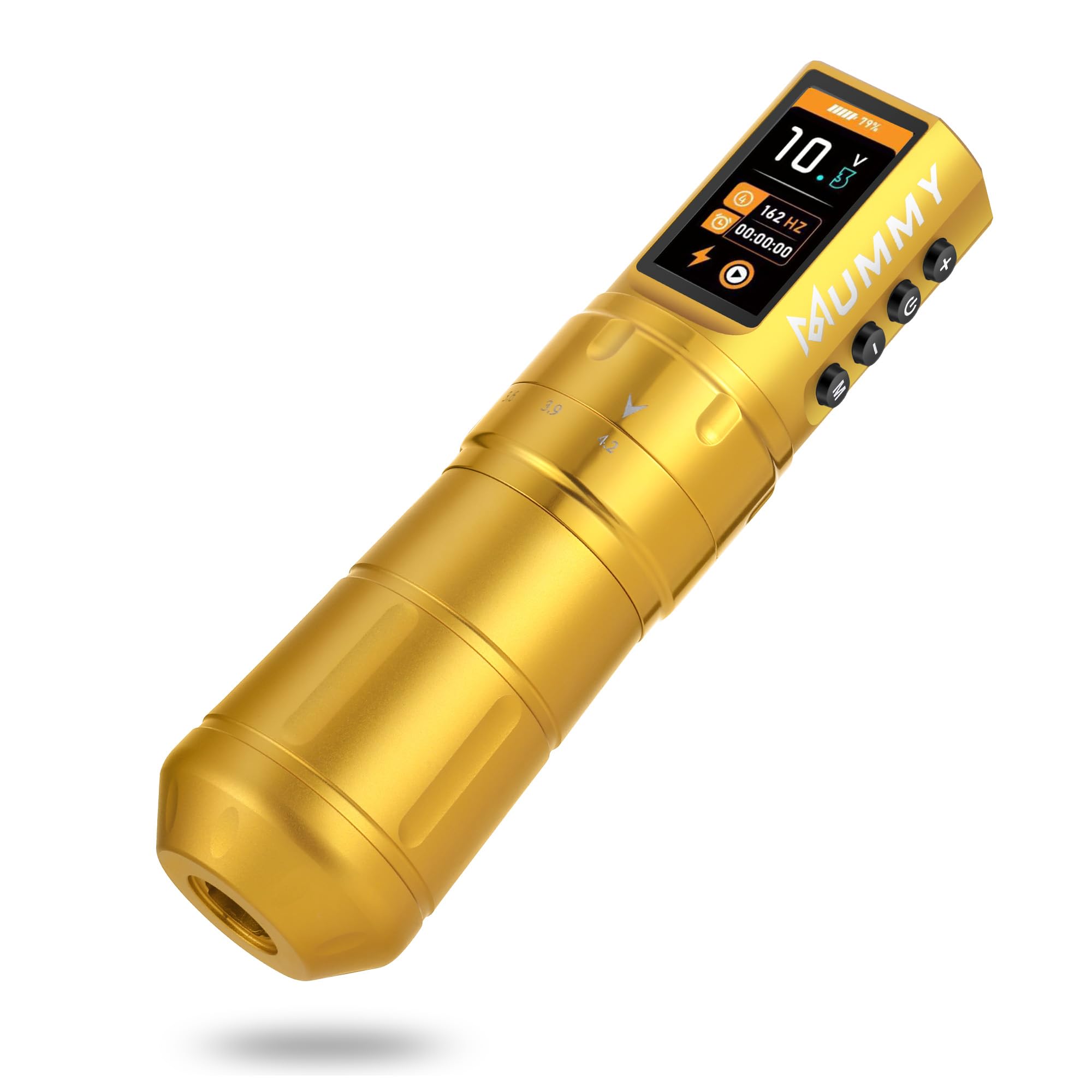 Mummy Scepter Tattoo Machine Pen with Adjustable 7 Strokes 2.4,2.7,3.0,3.3,3.6,3.9,4.2mm 1800mAh(Single Machine) (gold)