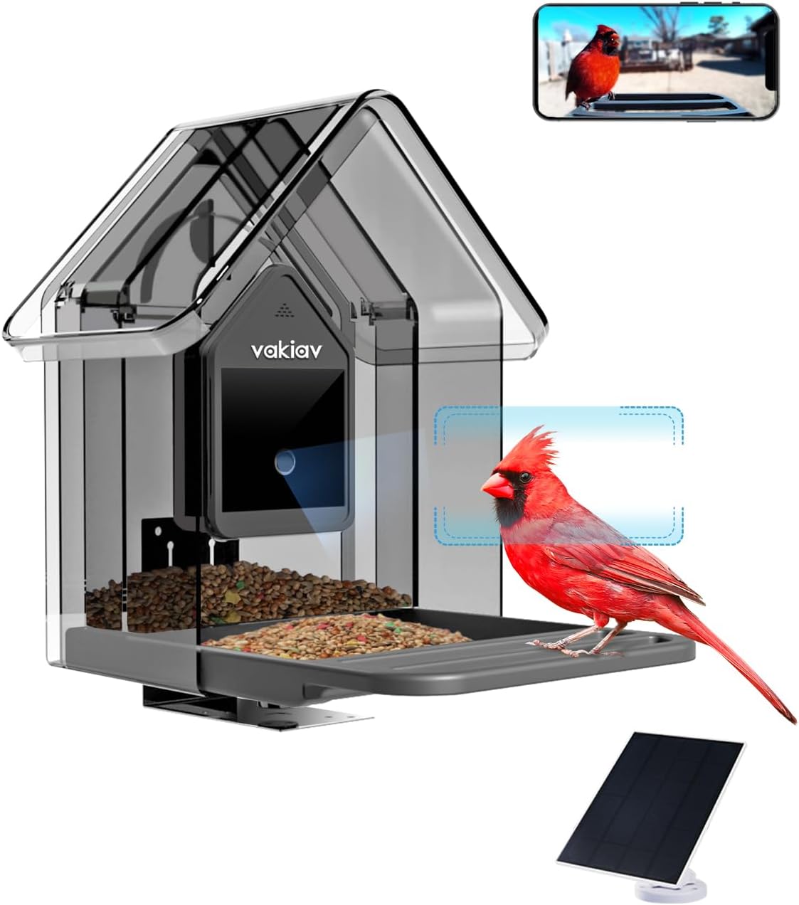 Bird Feeder with Camera 100M Cloud Storage and AI Bird Species Identify(Subscription-Free) with Solar Panel,2K Video Live Stream Camera,HDR, for Birdlover(Only Support2.4GHz)