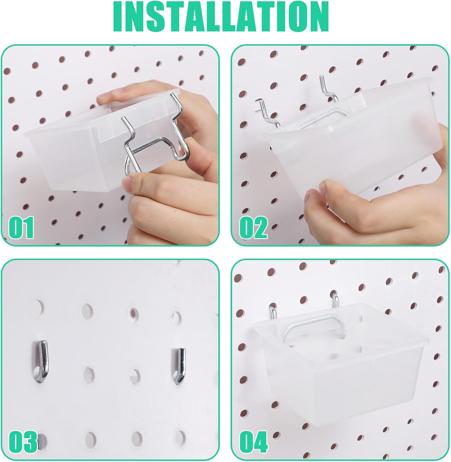 Sliner 20 Pcs Pegboard Organizer Kit Pegboard Bins Cups Hooks and Loops Storage Arrange System Kit Assortment for Garage Craft Office Room Workbench Workshop Hobby(Clear)