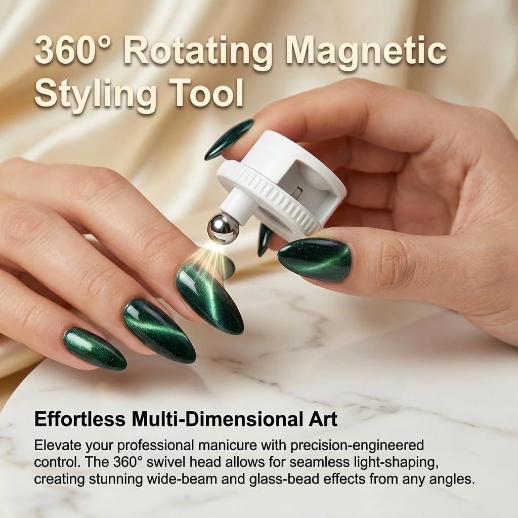 Rotating Cat Eye Magnet for Nail Polish, Uniform Magnetic Force Rotatings Cat Eye Magnets Tool for Nails, Beginner Friendly Round Force Ball U Shaped Cat's Eye Set for Easily DIY, Gift for Mother