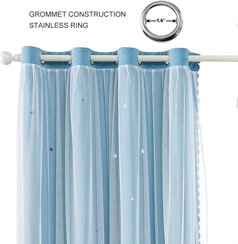 Miniatura 9 de FANLI Cortinas opacas para dormitorio de niños y niñas, sala de estar, rayas oscuras, doble capa, corte de estrellas, decoración del hogar, cortinas