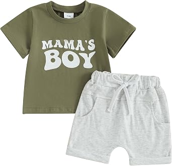 Toddler Baby Boy Summer Clothes Mamas Boy Short Sleeve Letter T Shirt Top Shorts Set Cute 2Pcs Casual Outfit
