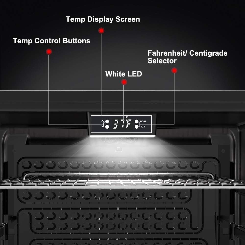 Close-up of the digital temperature display and control buttons inside the Galanz refrigerator