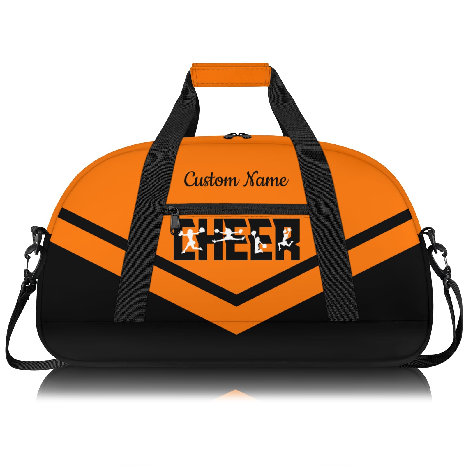 Personalised Cheerleading Duffel Bag for Girls | Custom Name Waterproof Sports Bag for Cheer, Gym & Travel | Cheerleader Team Gifts Bag with Adjustable Shouler Strap, Orange Black