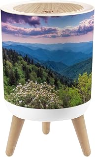 Bathroom Trash Can with Lid Blue Ridge Mountain Spring Flower Sunset Garbage Bin Waste Basket for Kitchen Office Bedroom Decoration Diaper Pail 1.8 Gallon