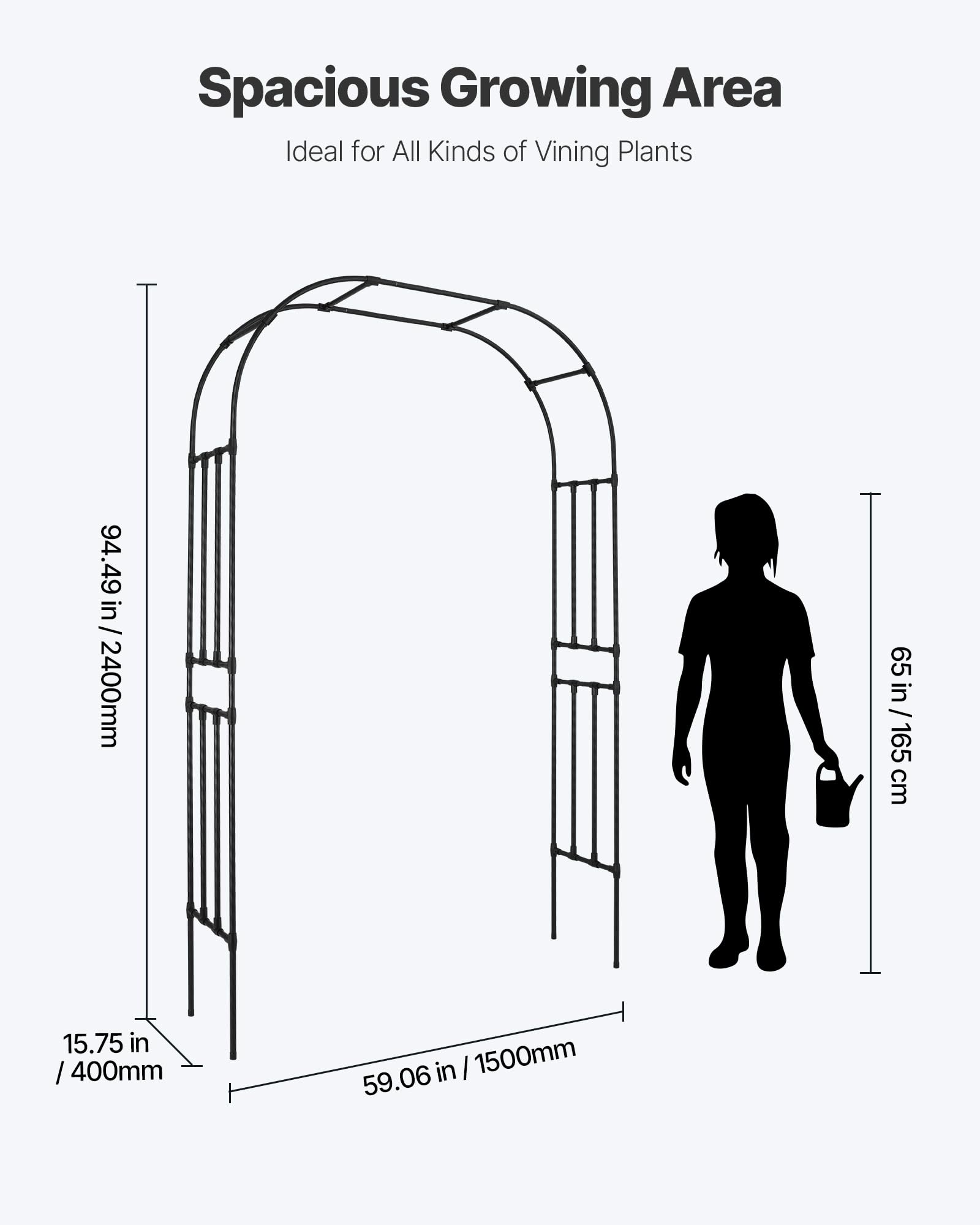 VEVOR Arche de Jardin, 240x150x40 cm, Arche de Mariage en Métal, avec Tubes en Acier Galvanisé, Support Robuste pour Plantes Grimpantes et Roses, Jardins, Pelouses, Décorations de Fêtes, d'Événements