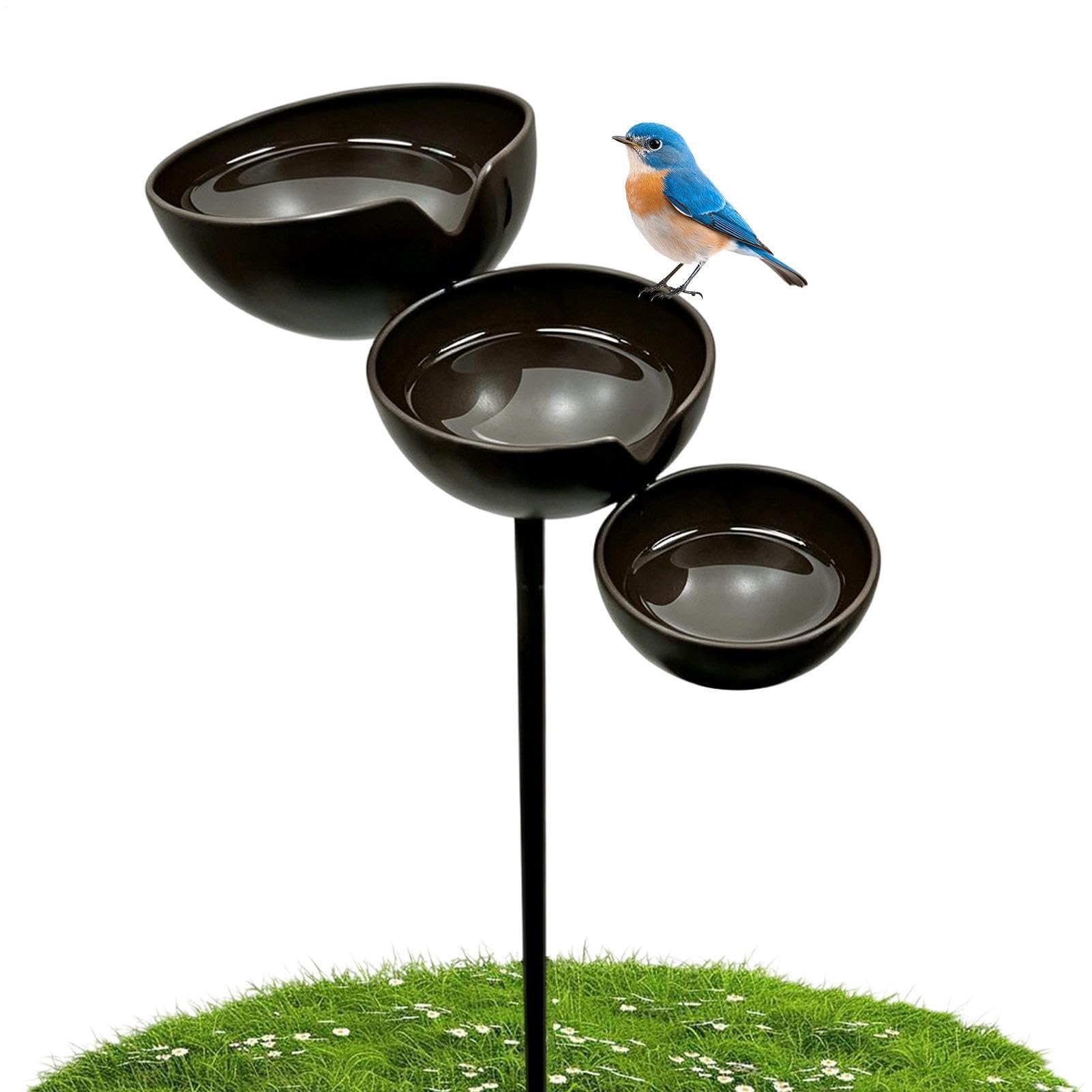 Baño para pájaros en cascada de 3 niveles en metal rústico para decoración de jardín 1
