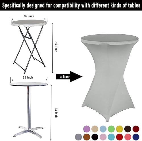 Miniatura 2 de Paquete de 2 manteles redondos de elastano de 32 x 43 pulgadas, color blanco, para mesa de cóctel, fundas ajustables para bodas, banquetes, eventos,