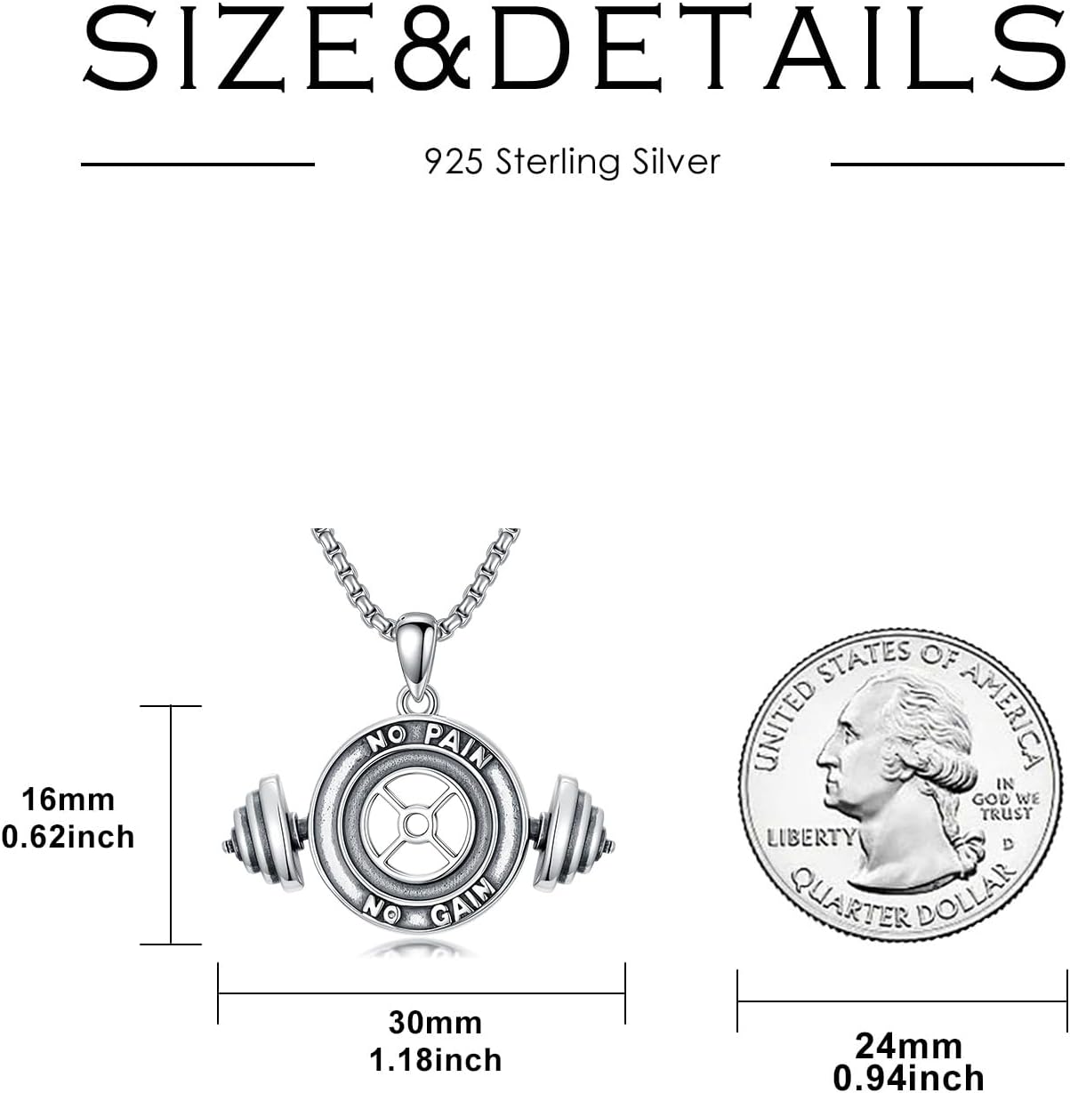 Dumbbell Necklace 925 Sterling Silver Weightlifting Barbell Sports Pendant Gym Fitness Jewelry Gifts for Men - Image 5