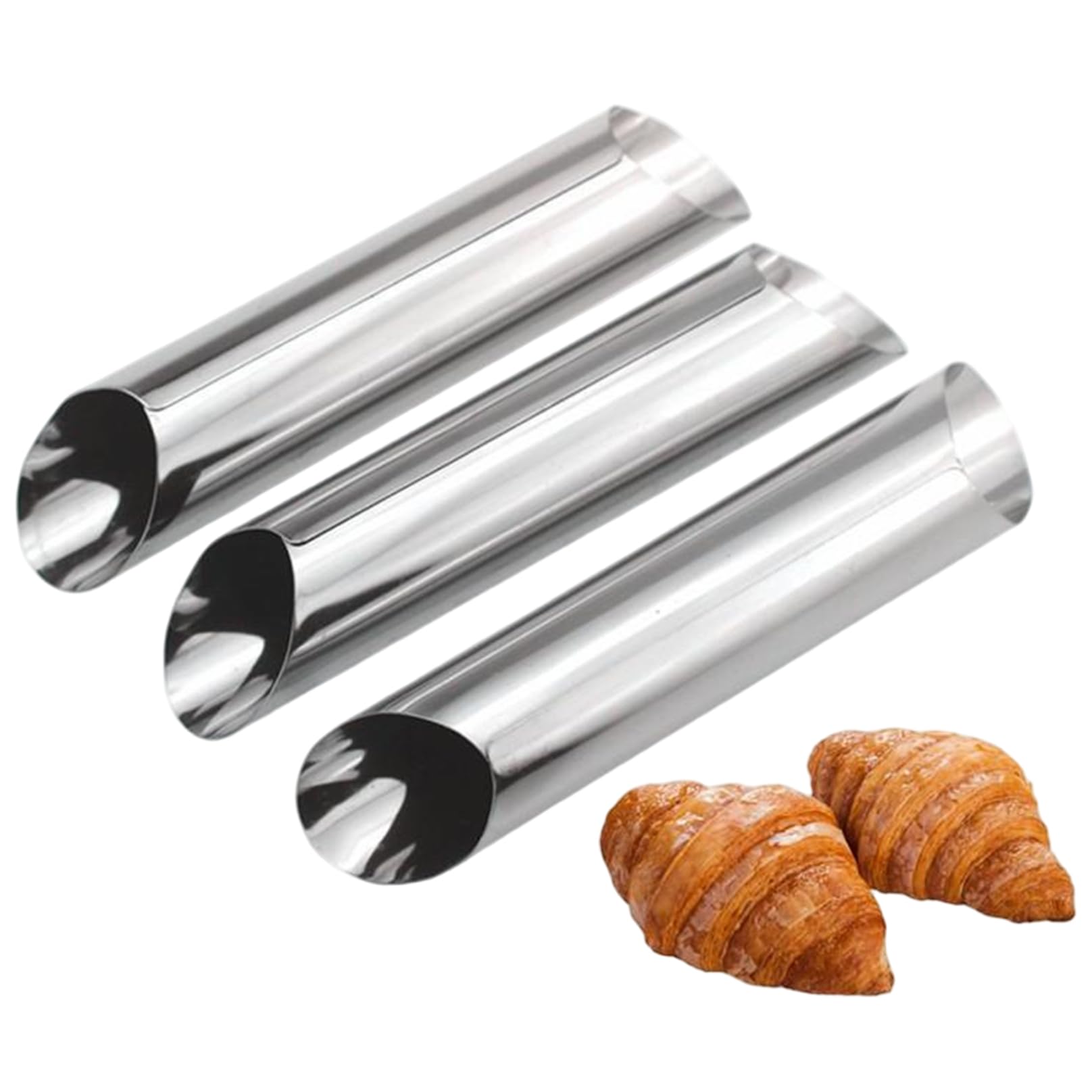 Tsawntd Croissant Mold Stainless Steel Cone Tubular Shaped Moulds Cannoli Baking Tubes 12.5x2.5cm 12PCS Form Tubes Tubular Shaped Mold Cream Horn Molds Conical Tube Cone Roll Moulds