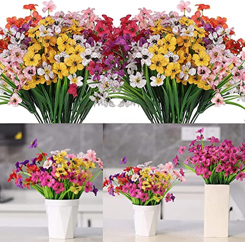 14 Bundles Outdoor Artificial Flowers, 6 Colors Uv Resistant Fake Flower With Plastic Plants Faux Silk Flower For Outside Outside Hanging Home Garden Patio Decoration-Multicoloured #TOP28