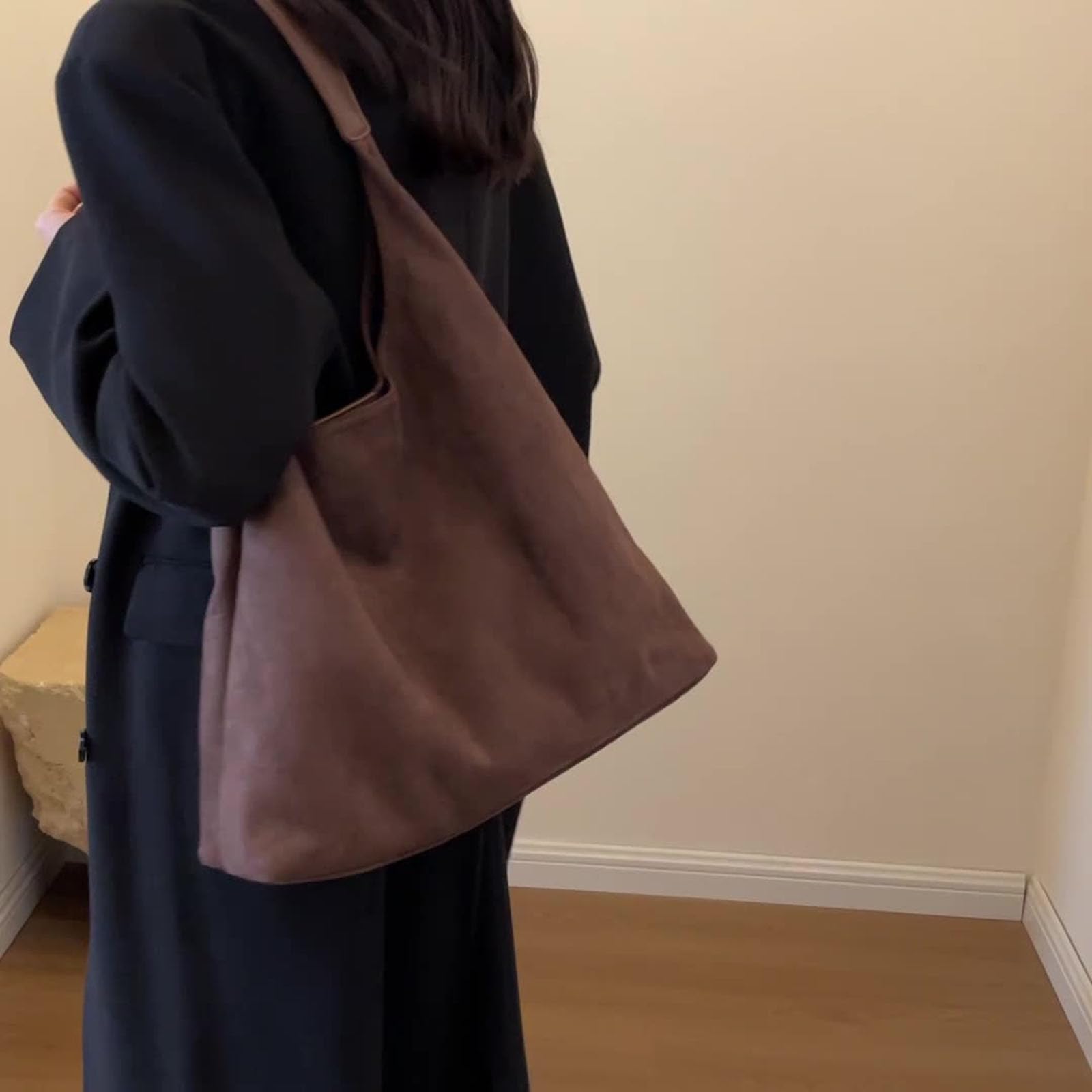 Braune Wildledertasche, Hobo-Tasche aus Leder für Damen, lässige Wildledertasche, Hobo-Handtasche, Tragetasche für Damen