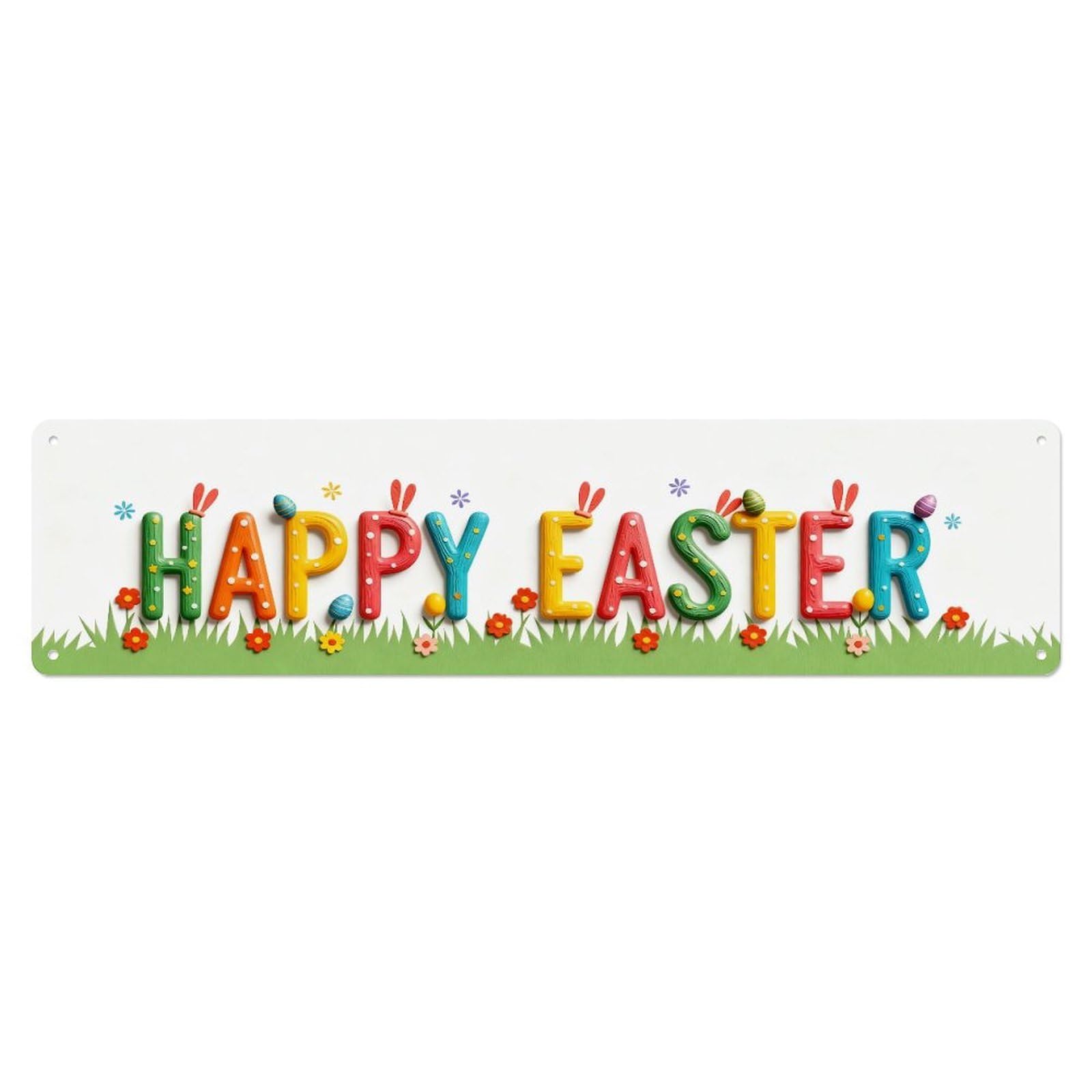 Happy Easter Colorful Letters Grass Flowers Metal Tin Sign Plaque