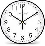 WISKALON 8 inch Horloge murale,Élégante horloge murale à cadre noir,Classique horloge murale numérique avec verre,Batterie Opérate horloge murale ronde, facile à lire Accueil/Bureau/école Horloge murale blanche
