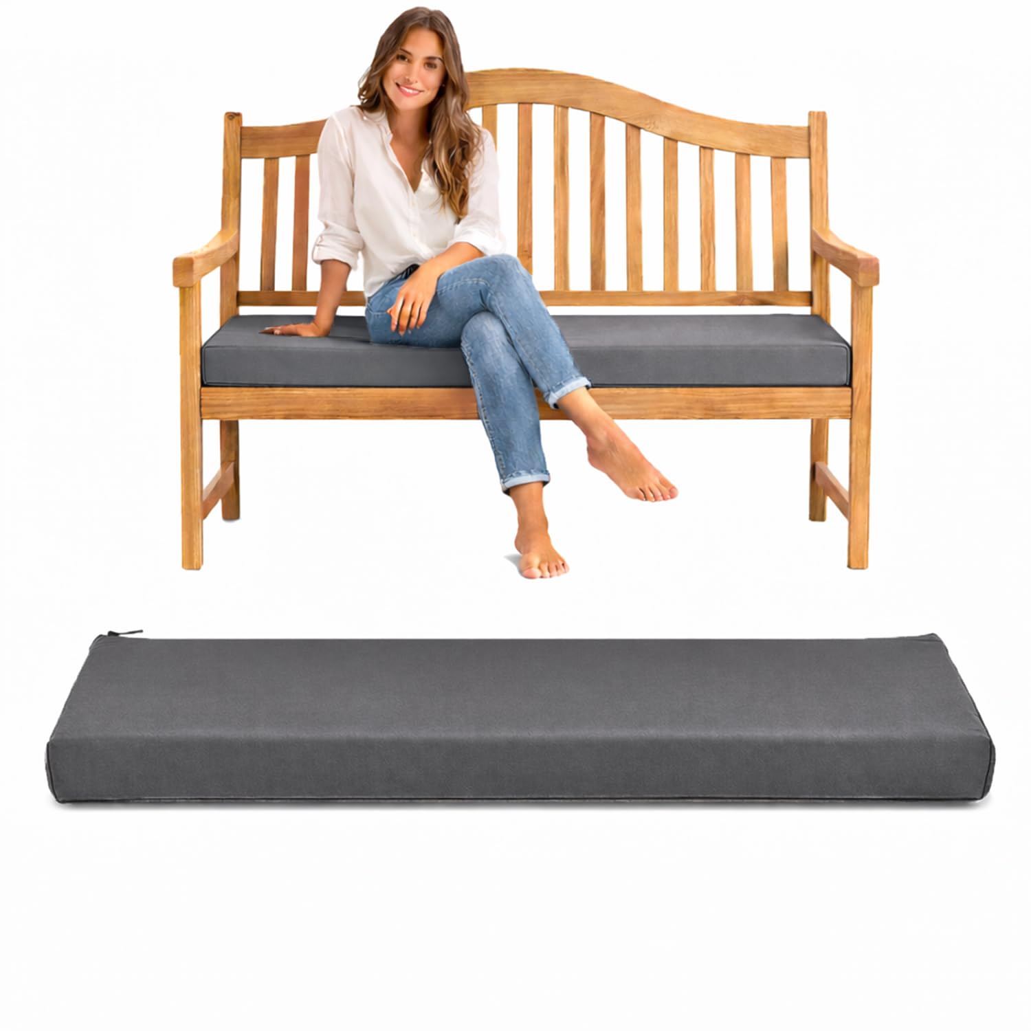Garden Bench Cushion for 2/3/4 Seater – Thick Comfortable Seat Pad for Patio Furniture, Kitchen & Dining – Water-Resistant Polyester Cushion for Indoor & Outdoor Use (2 Seater, Charcoal Grey) — image 1