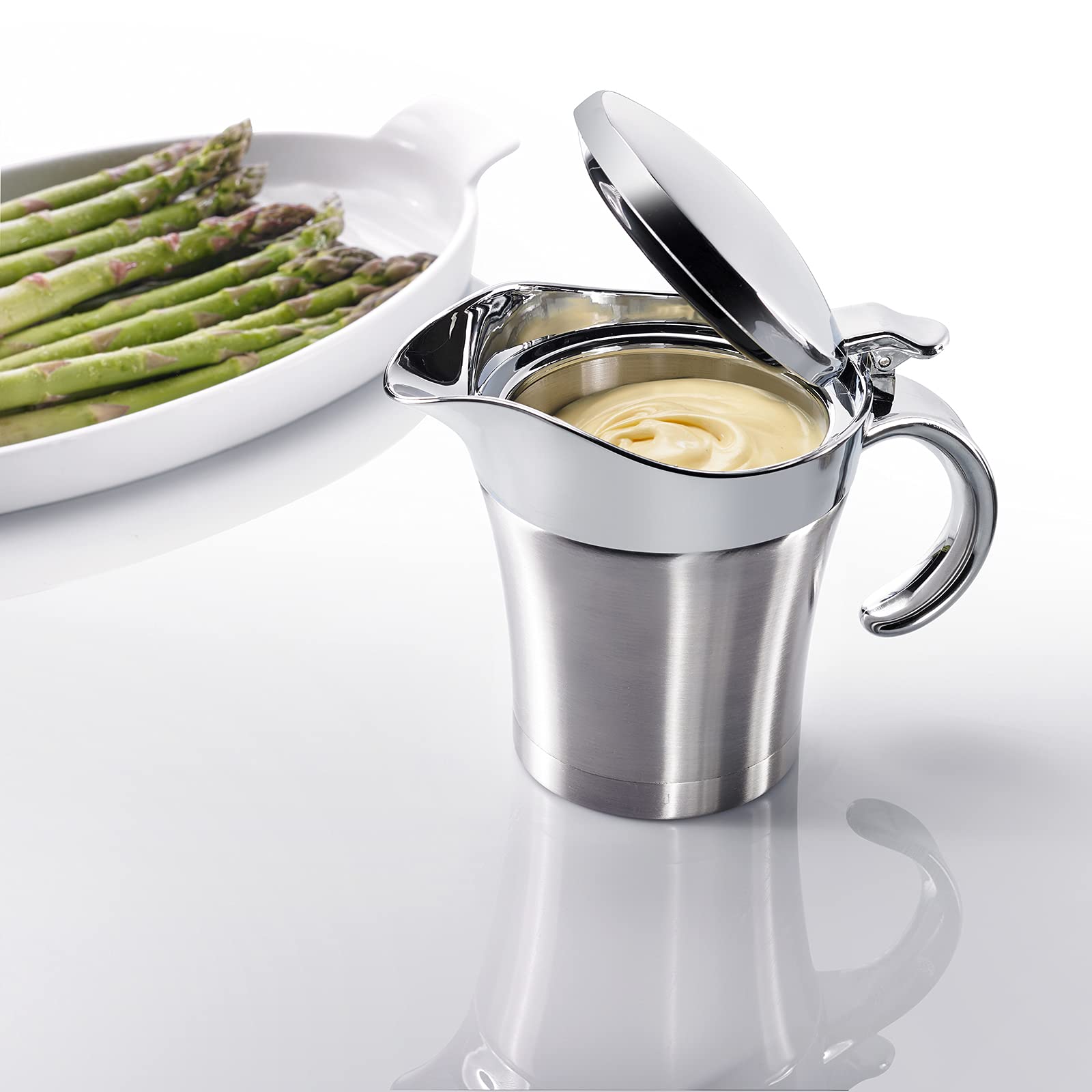 Westmark Service à Sauces, 2 pièces, 1 Saucière isotherme avec Couvercle Rabattable, 0,5 L + 1 Louche Gentle, Longueur : 29 cm, Acier inoxydable/ABS/PP/PA, Argenté/noir, 622422E6