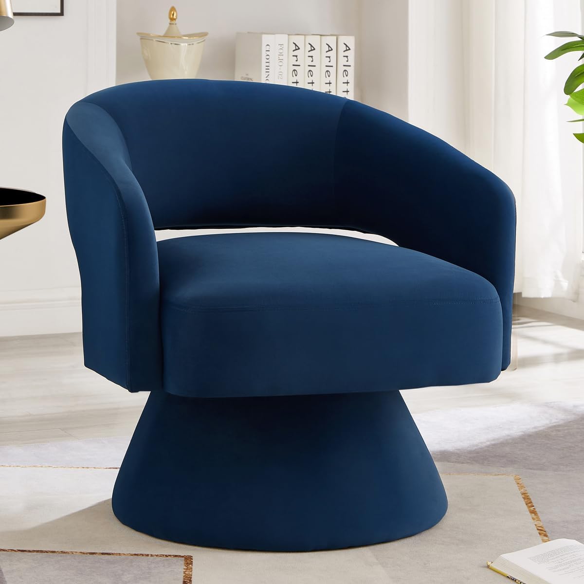 24KF Modern 360 Degree Swivel Accent Chair Armchair, Comfy Velvet Barrel Chair for Living Room Bedroom,Round Swivel Accent Chair Corner Chair for Nursery-Navy 24KF Modern 360 Degree Swivel Accent Chair Armchair, Comfy Velvet Barrel Chair for Living Room Bedroom,Round Swivel Accent Chair Corner Chair for Nursery-Navy