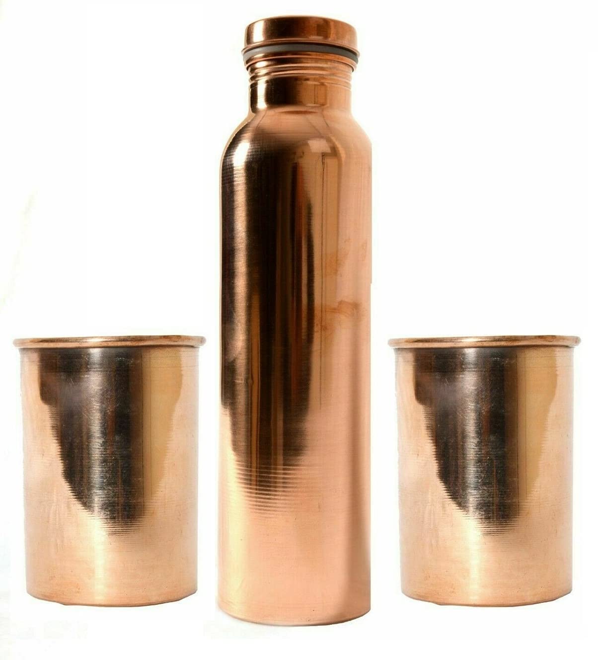 Pure Copper 900 ml Plain Ayurveda Based Water Bottle 2 plain Glass Set Of 8