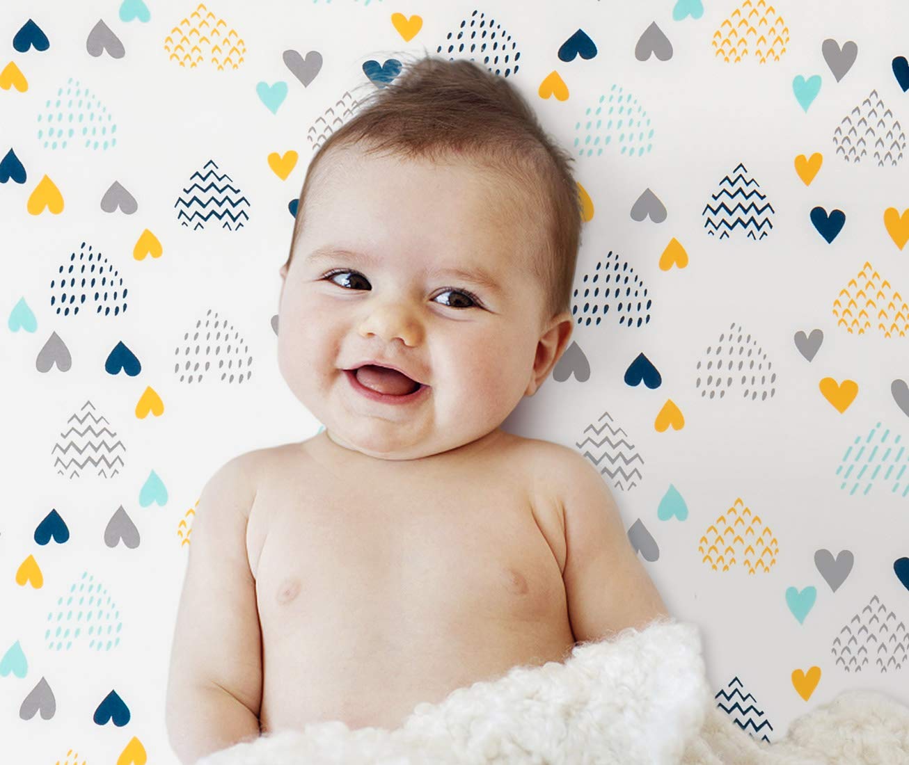 COSMOPLUS Stretch Fitted Pack n Play Playard Sheets - 2 Pack for Mini Crib Sheet Set,Pack n Play Mattress Cover, Ultra Stretchy Soft,Heart Pattern : Baby