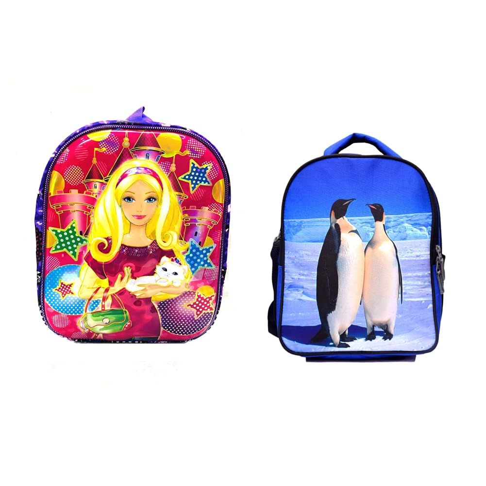 Dejan Bags Polyester Cartoon Kid's Multipurpose Backpack (Multicolour, Age Group 2-5 Years) + Bags Girls Boys Blue Penguine Couple Printed Kids School Multipurpose Picnic Tution Bag-image-4