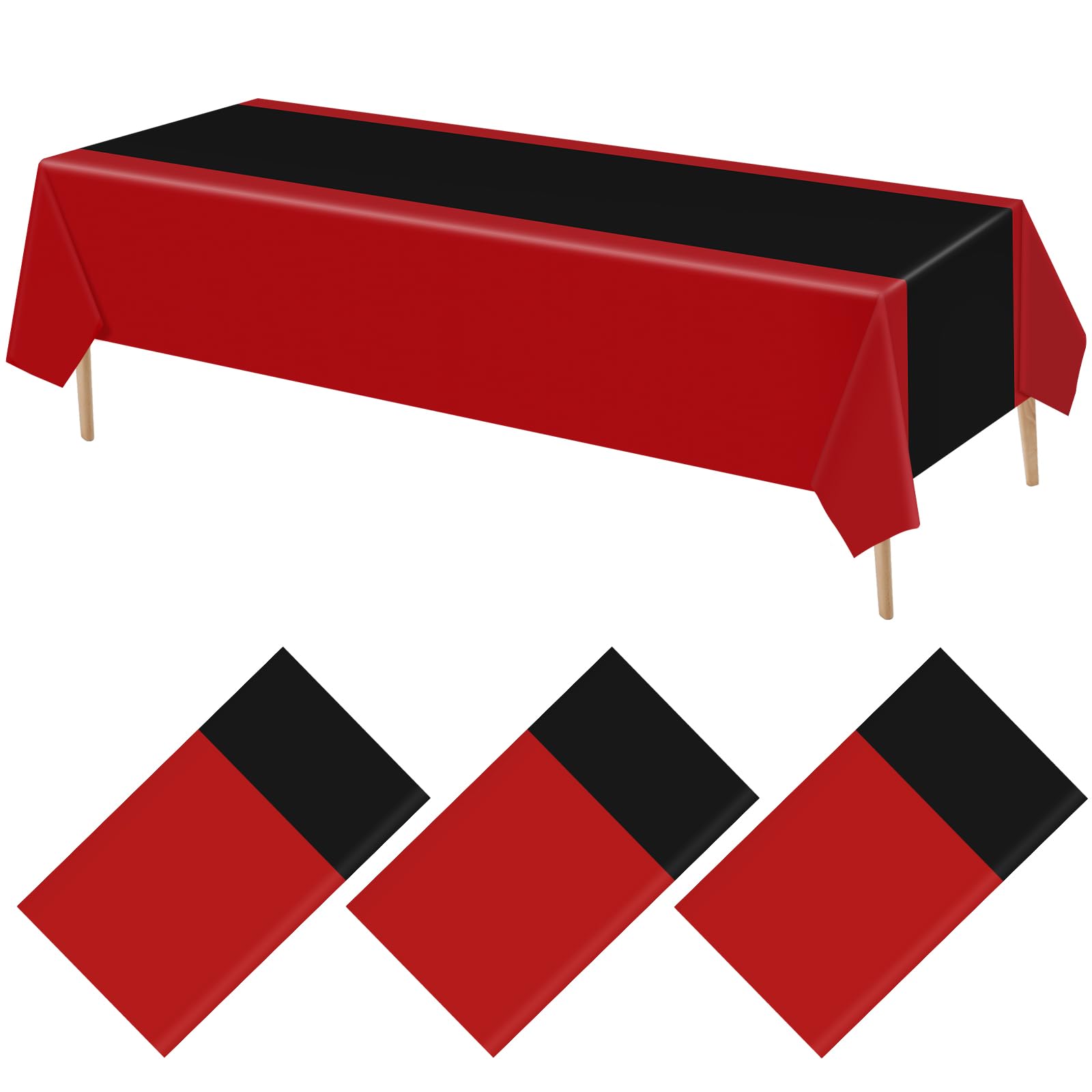VitalCozy 3 Pcs Disposable Plastic Tablecloth Plastic Table Runner Rectangle Table Covers for Graduation Wedding Birthday Party Decorations 51" x 108"