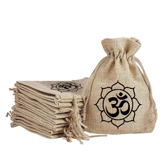 Handmakers ! Natural Jute gift Potli pouch with Om Print (100)-picture-19