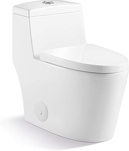 Kingsman MJ80 - Cuenco y tanque de inodoro de diseño moderno, contemporáneo, duradero, cómodo, de una pieza, doble descarga 1.21.6 GPF con asiento