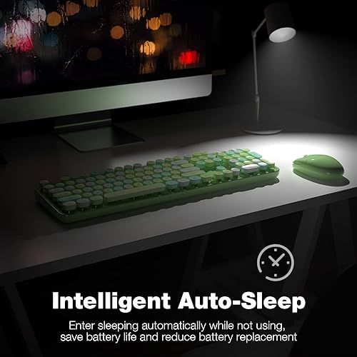 Miniatura 4 de MOFII Combo de teclado y mouse inalámbricos, teclados coloridos de tamaño completo retro de 2.4 GHz con teclas redondas, lindo mouse inalámbrico