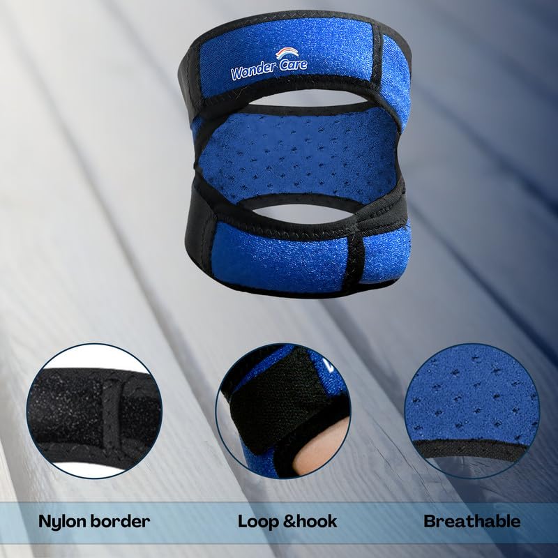 Image of Wonder Care Neoprene Knee Brace with Silicon Gel Pads, Patella Knee Strap for Workout & Sports, Patellar Tendon Strap, Adjustabale Patella Support for Men Women (2, Blue)