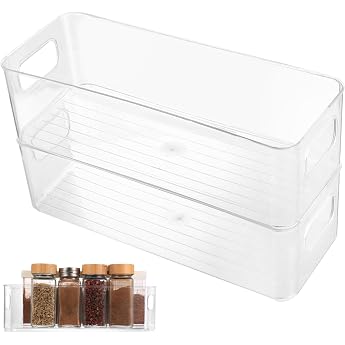 2 Set Fridge Organizer Clear Stackable Boxes with Handle