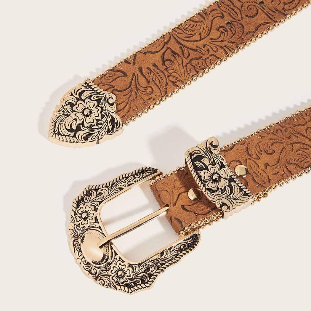 Yalice Brown Western Belt for Women Cowboys Cowgirls Belts Vintage Country Leather Belt with Buckle - Image 3