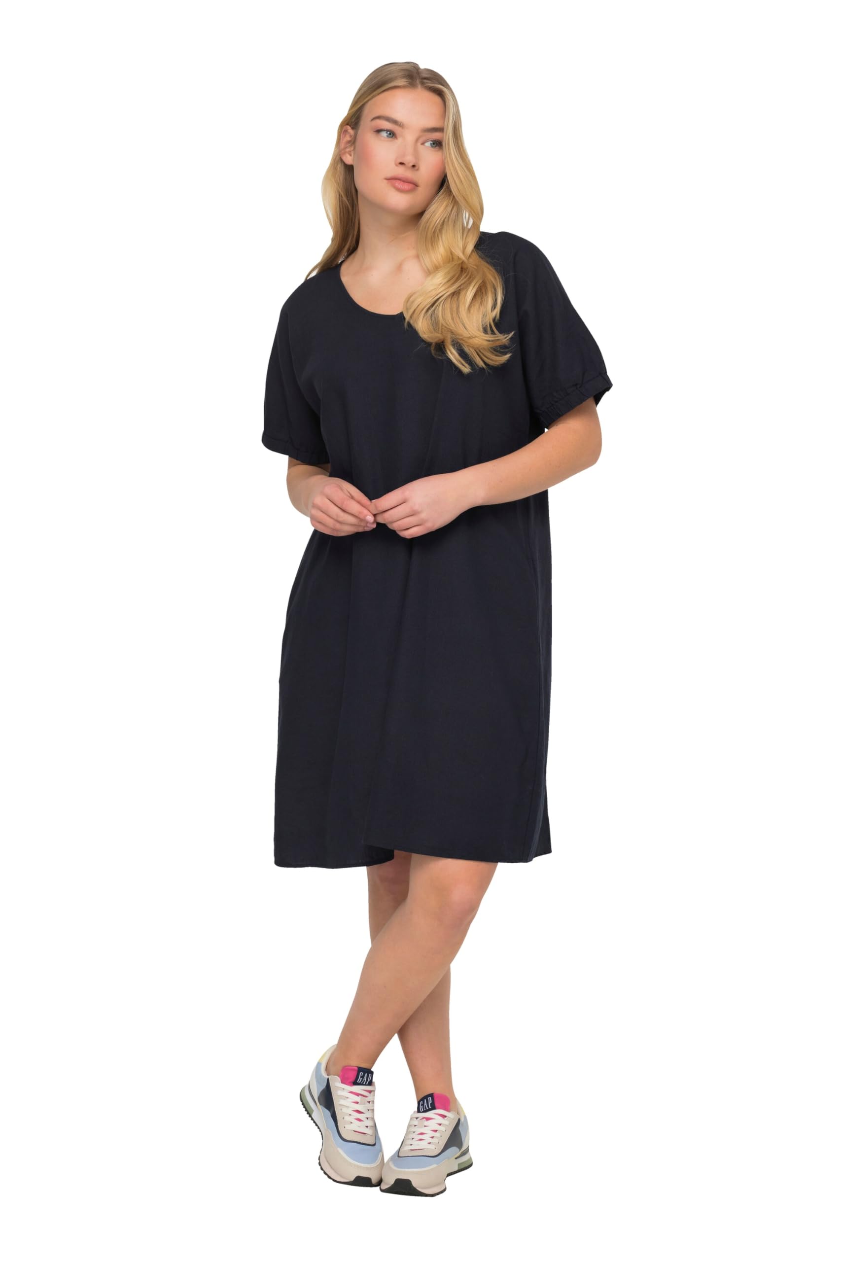 Laurasøn Leinenmix-Kleid, Rundhals, elastische Halbarm-Abschlüsse 827272
