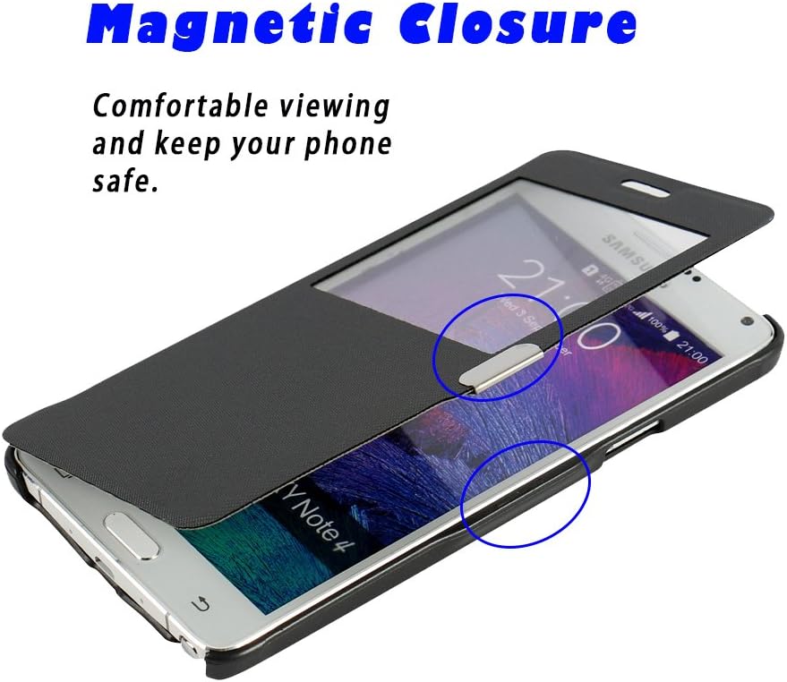 Note 4 Case, Galaxy Note 4 case, MTRONX Window View Magnetic Closure Ultra Folio Flip Slim PU Leather Case Cover Pouch for Samsung Galaxy Note 4 - Black(MW-BK)