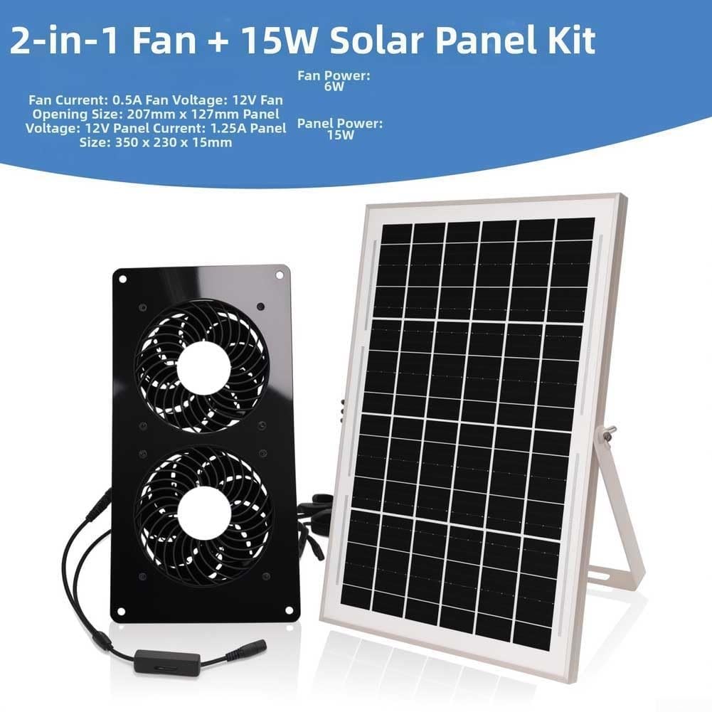 Wetterfestes Solarventilator-Set, geräuscharmer, bürstenloser Motor, 430 CFM Durchfluss für Gewächshaus, Garage, Tiergehege (30 W)