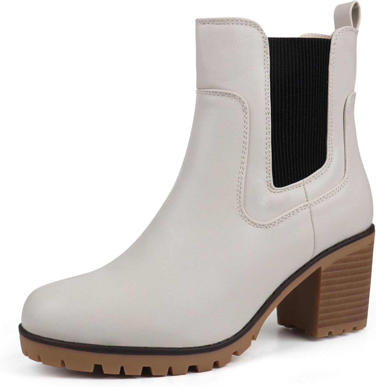 JABASIC Women Casual Ankle Booties Block Heel Slip On Chelsea Boots