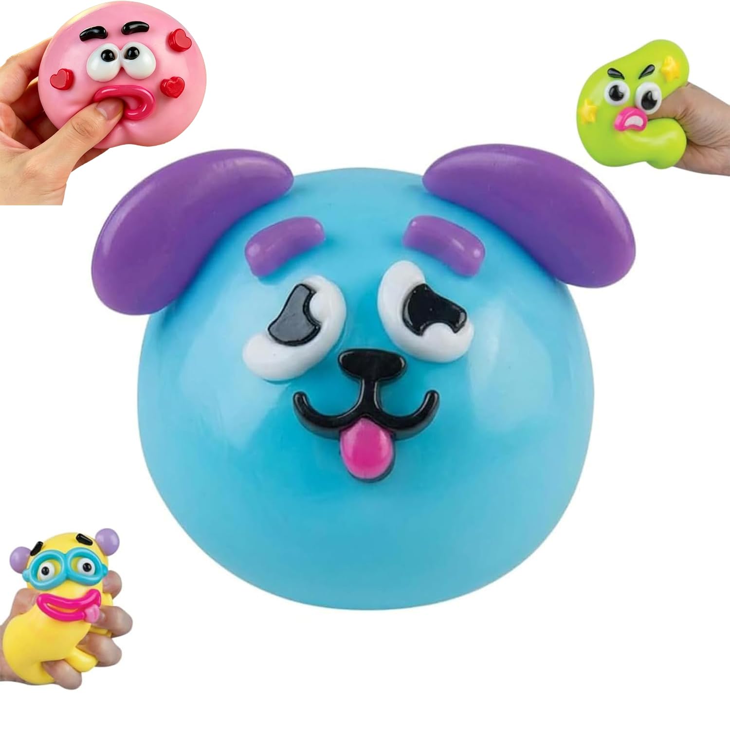 Smushers Squishy Dog Face Fidget Toy,Soft Interchangeable Dog Face Swap Stress Relief Sensory Squeeze Toy for Adults Office Calming Travel (Blue)
