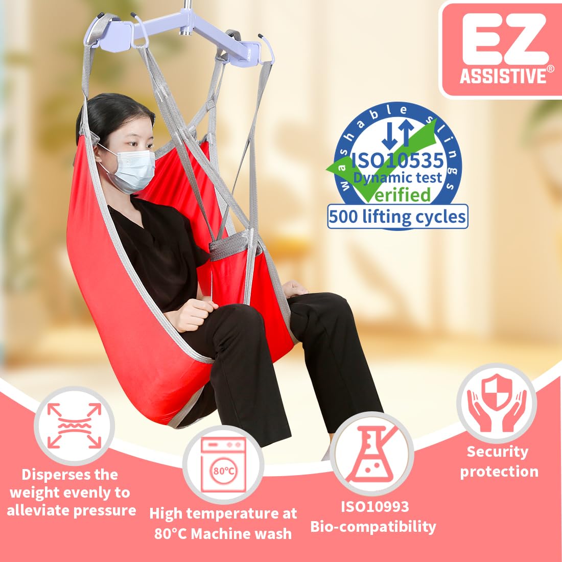 EZ Assistive Eslinga de pierna dividida para levantamiento de pacientes con espalda baja, correa de elevación para transferencia, posicionamiento y elevación, capacidad de peso de 500 libras (S-rojo)