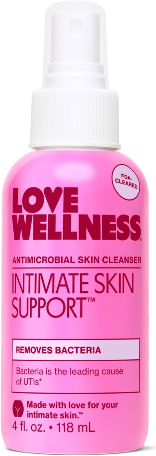 Love Wellness Intimate Skin Support I FDA-Cleared Cleanser Spray I Removes Buildup & Soothes Irritated Skin, Hypochlorous Acid Formula, pH Balanced & Fragrance Free, 4 fl oz