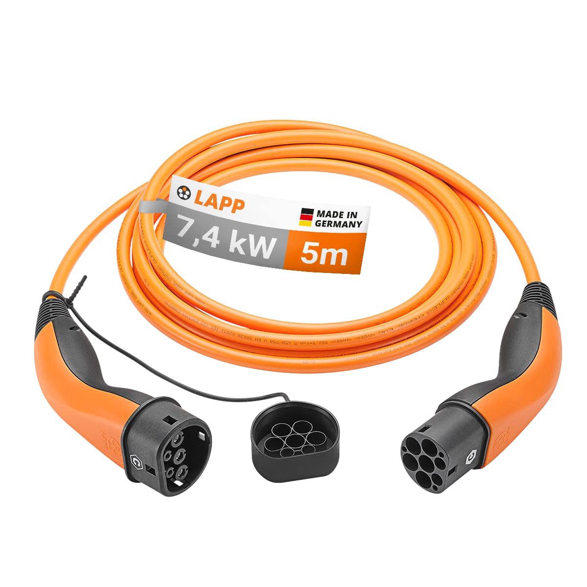 Lapp Mobility Typ 2 Ladekabel 7,4 KW 5m - 32a Ladekabel E Auto 1-Phasig - IP55 geschütztes Ladekabel Mode 3 - Ladekabel Typ 2 mit korrosionsresistenten Steckkontakten - geeignet für PHEV, BEV & EV