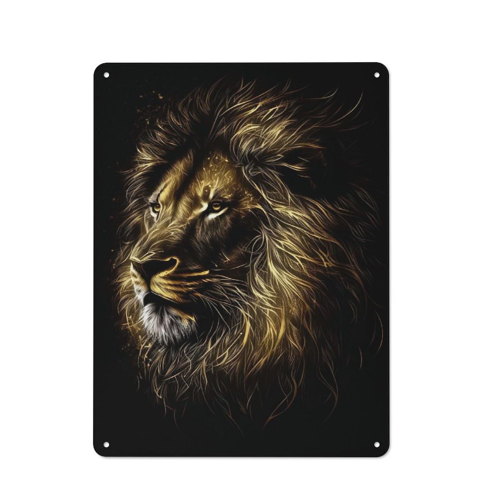 Junmoney Style Lion Black Gold Dark Bg Cottage Metal Wall Decor 40X30cm, Farmhouse Metal Sign For Kitchen, Cottage, Porch Or Garden Room